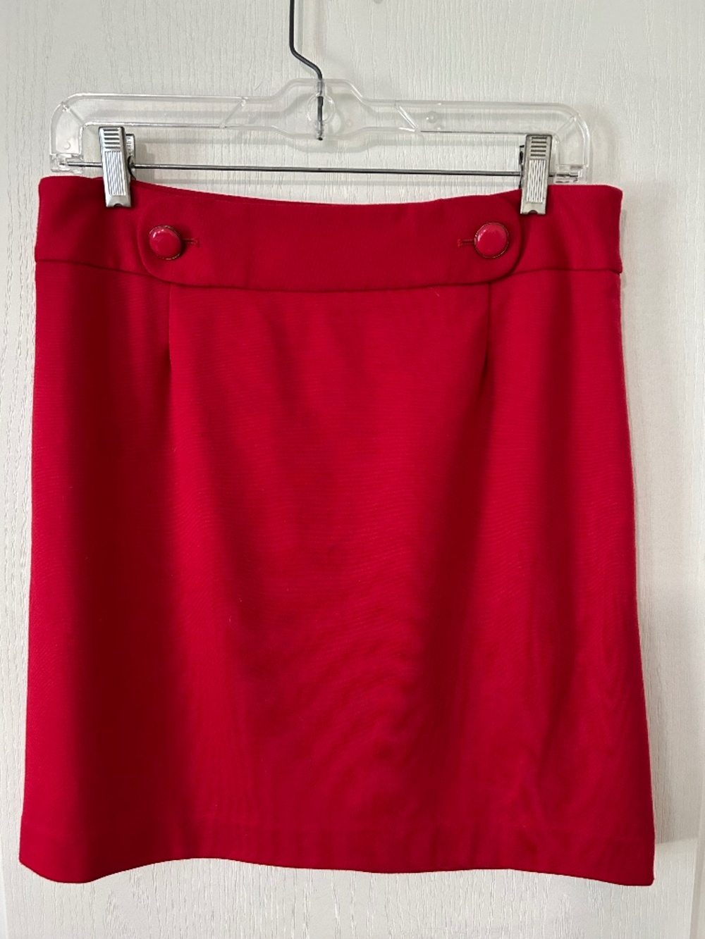 LOFT Red Ponte Knit Mini Pencil Skirt Button Detail Size 4